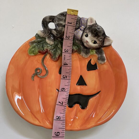 Vintage Halloween Decor Fitz & Floyd Canapé Plate Pumpkin Cat Halloween Decor‎ - Picture 9 of 12